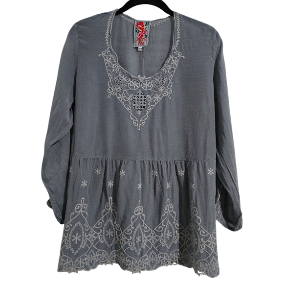 Johnny Was Tops - Johnny Was Embroidered‎ Blouse Grey Size XS